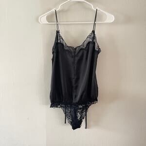 Intimately Free People Bodysuit Womens XS Black Feminine Sexy Silky OB1635204